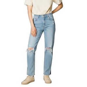 GAP 90's Loose Mid Rise Light Destroy Straight Leg Jeans Size 10 Tall Light Blue